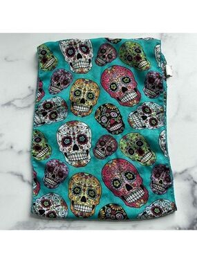 Day of the Dead Sugar Skull Print Teal Lightweight Rectangular Scarf